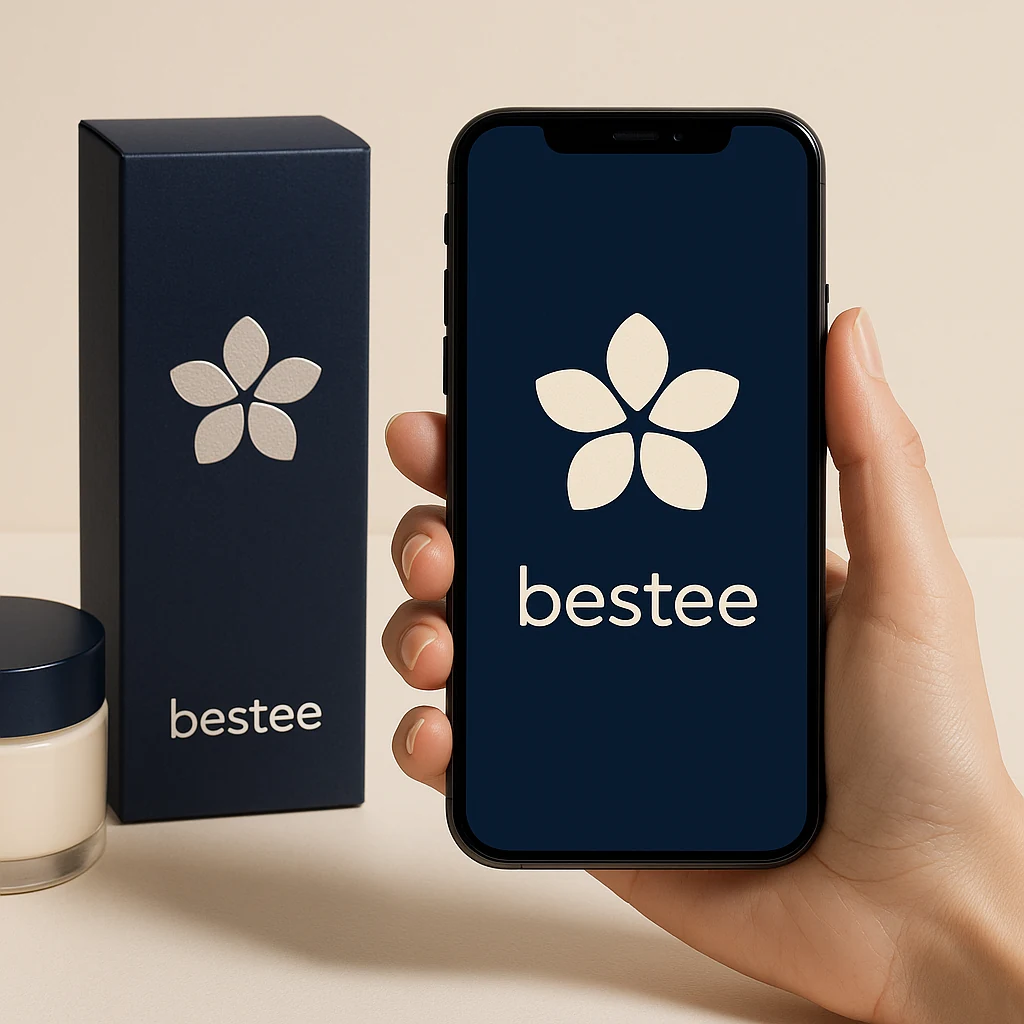 Mobile presentation mockup of the Bestee identity.