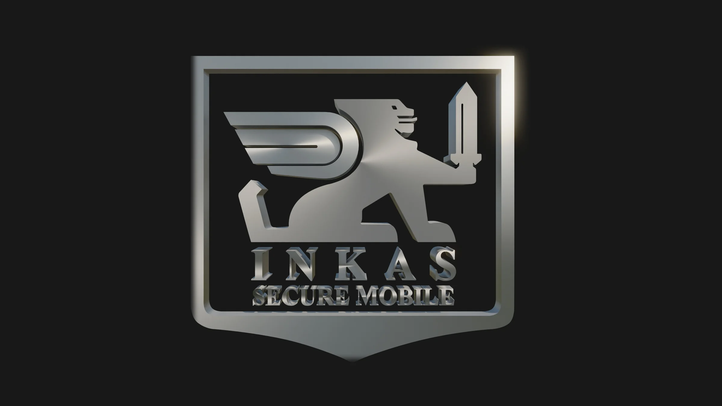 The INKAS Secure Mobile shield in metal: it opens and closes the presentation.
