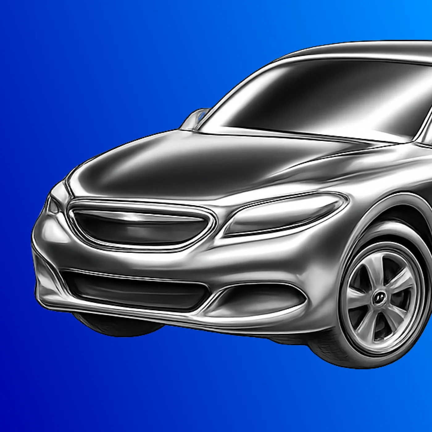3D icon: a car on the brand blue.