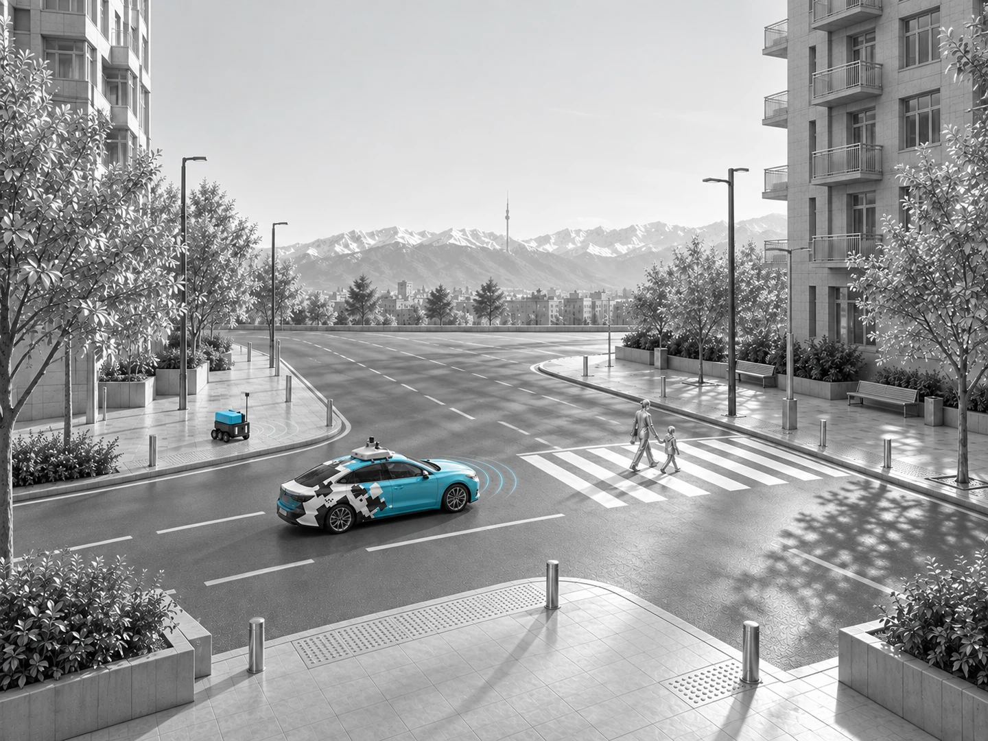 Courtesy City: screen imagery for the launch of rovers and robotaxis in Almaty.
